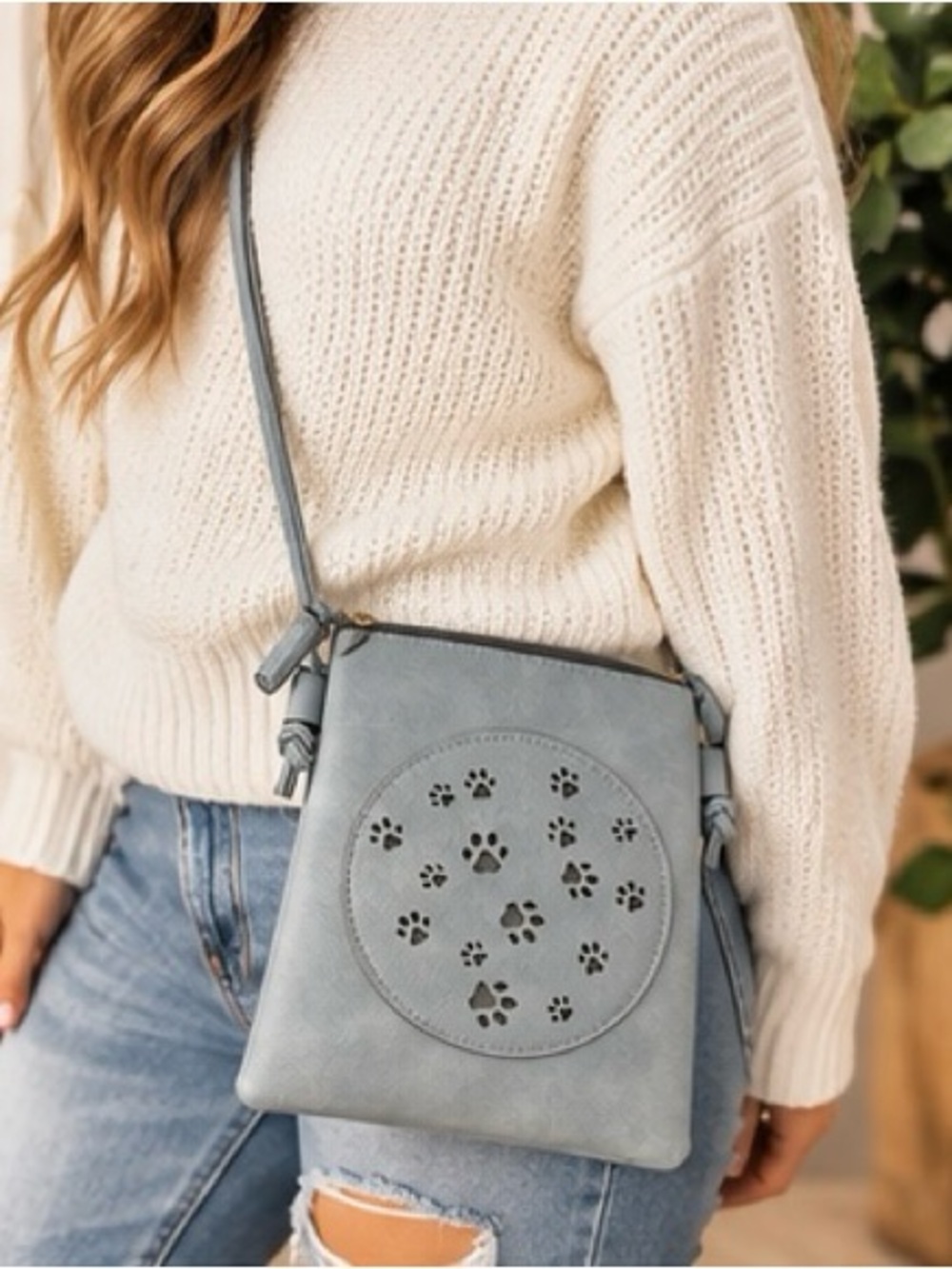 Memories Paw Print Crossbody Bag Blue Gray NWT Dog Cat Lover